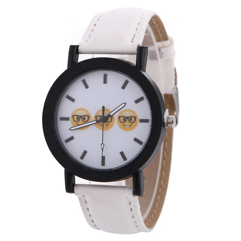 Neutral Cute Emoji Fashion Leather Quartz Wrist Watch